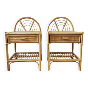 Pair of vintage bedside tables in light rattan