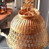 Flower-shaped woven wicker pendant light