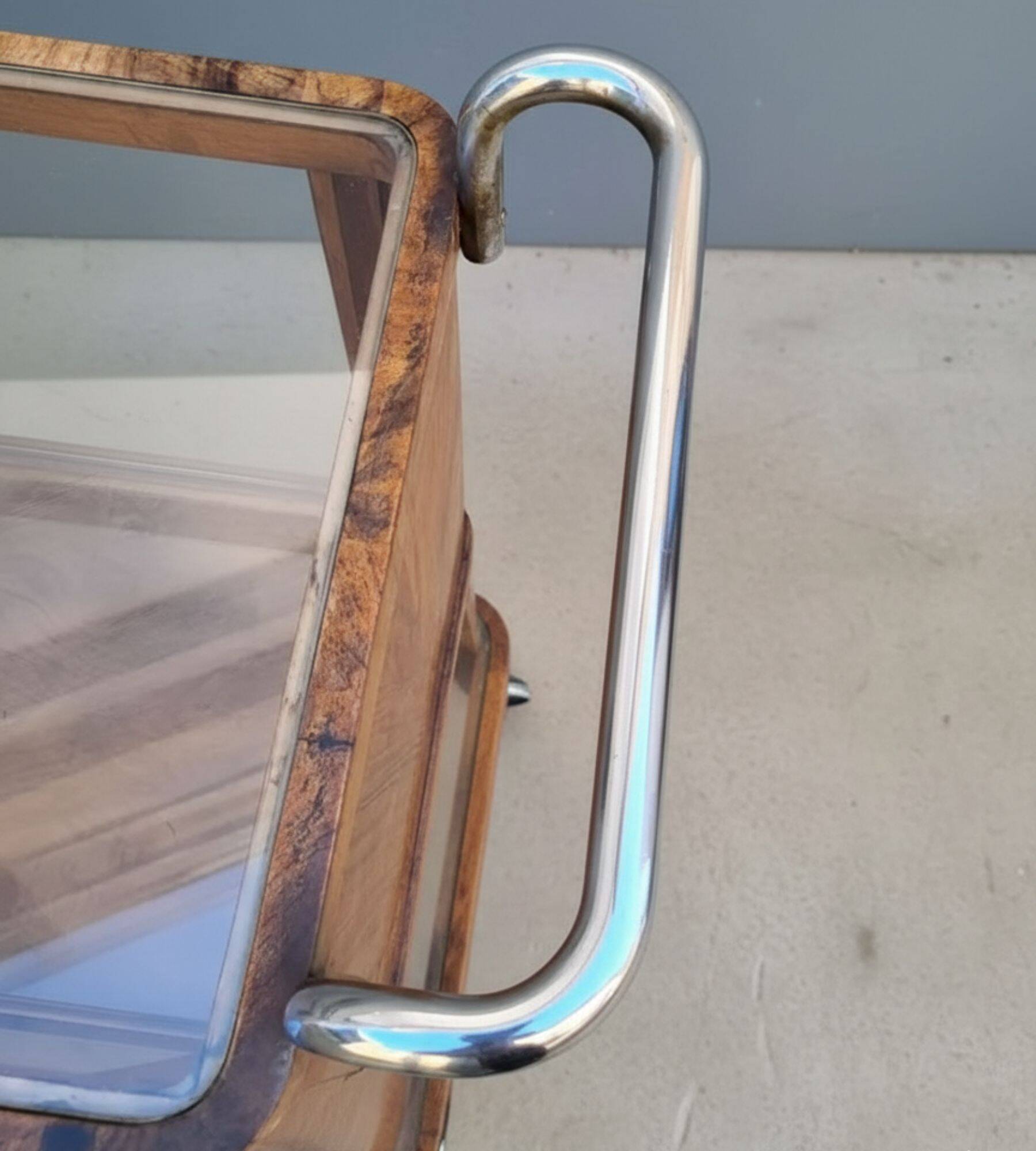Art Deco walnut serving trolley with chrome, 1930s