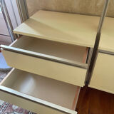 Library, vintage glass and gold aluminium display case, 1980s.