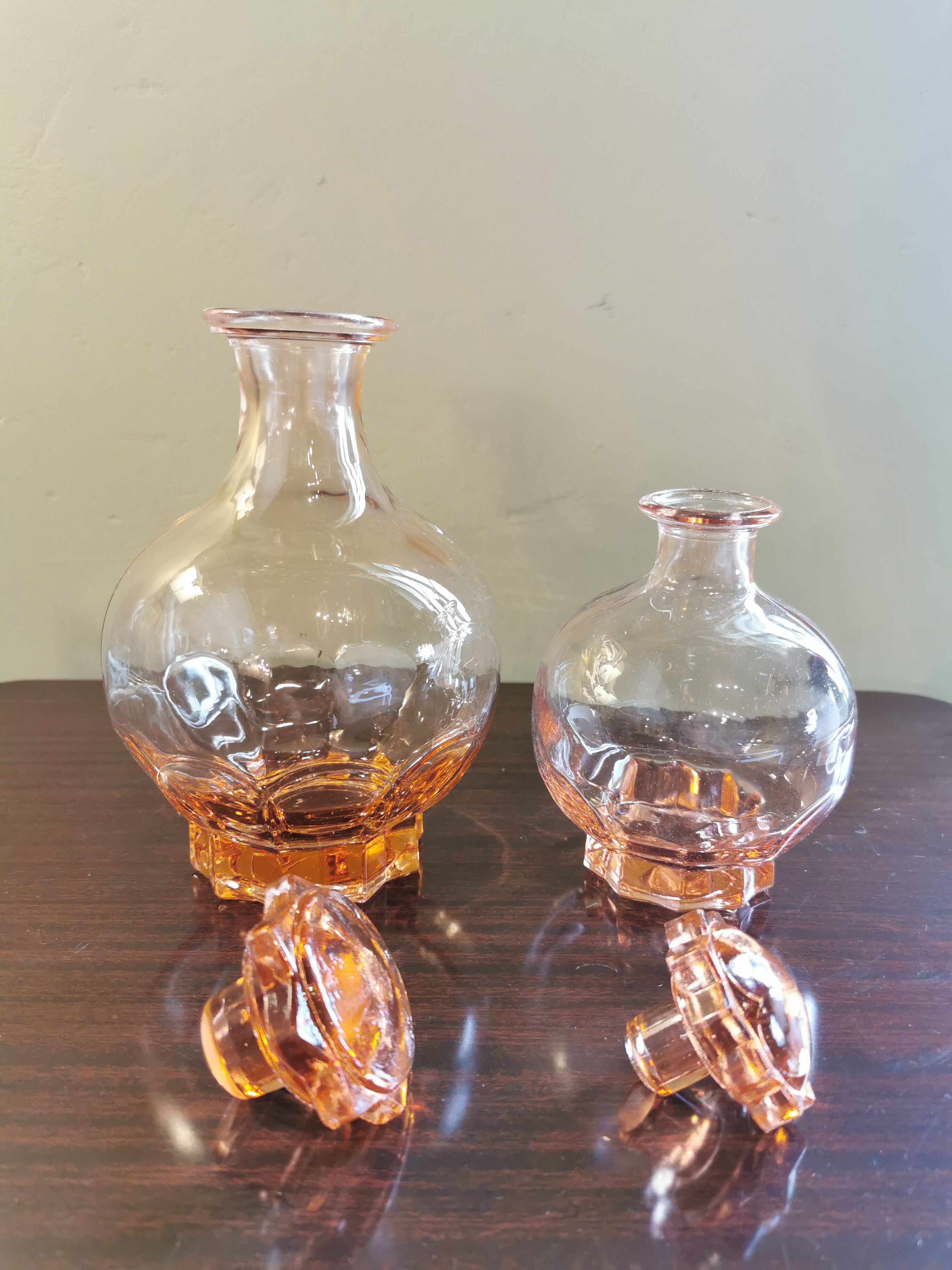 Pair of round art deco decanters
