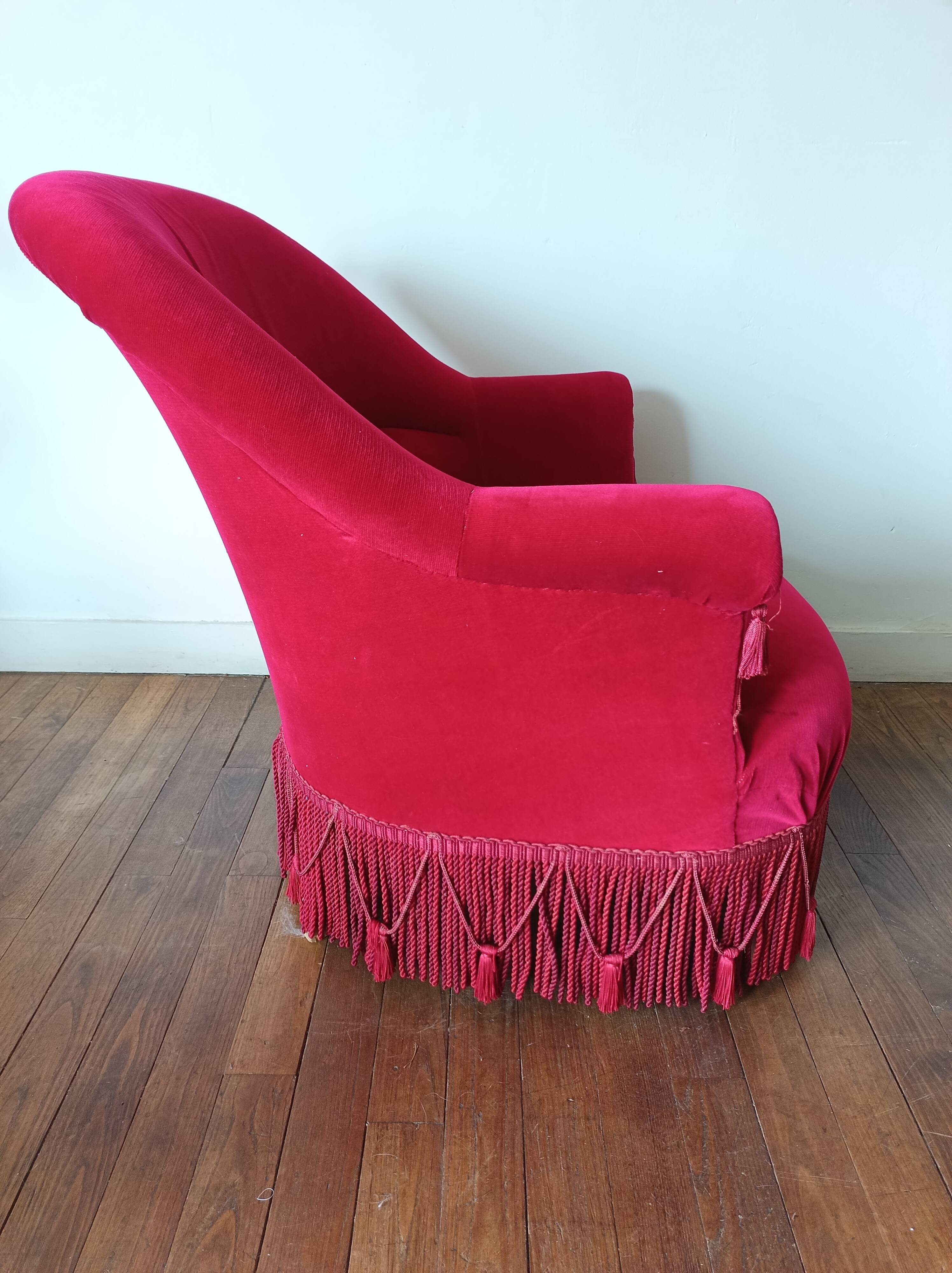 Lot de 2 fauteuils crapauds en velours rouge