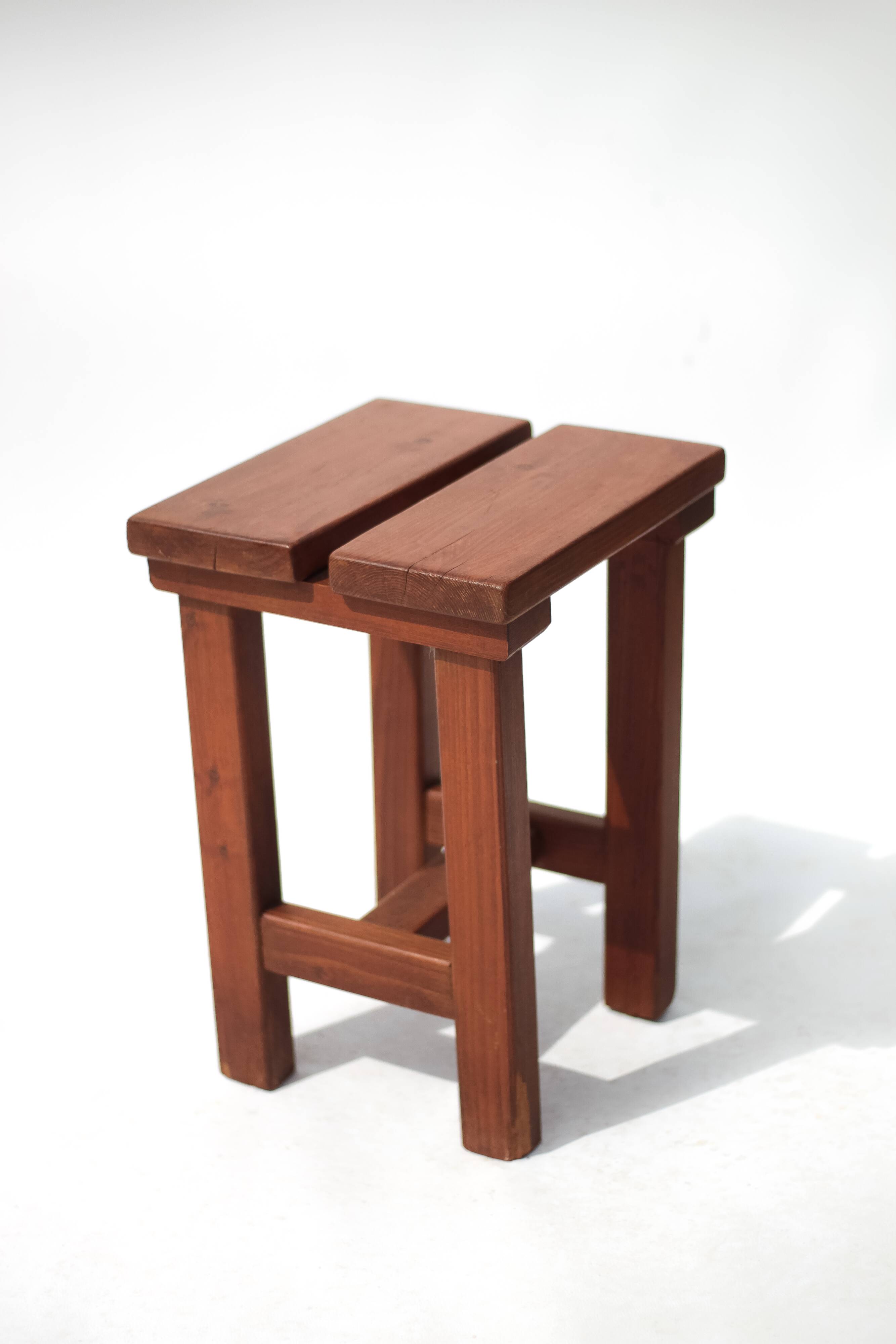 Vintage stool, brutalist pine stool, accent stool