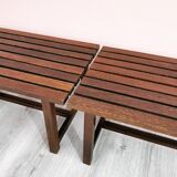 Set of 2 wenge wood slat benches 1970's