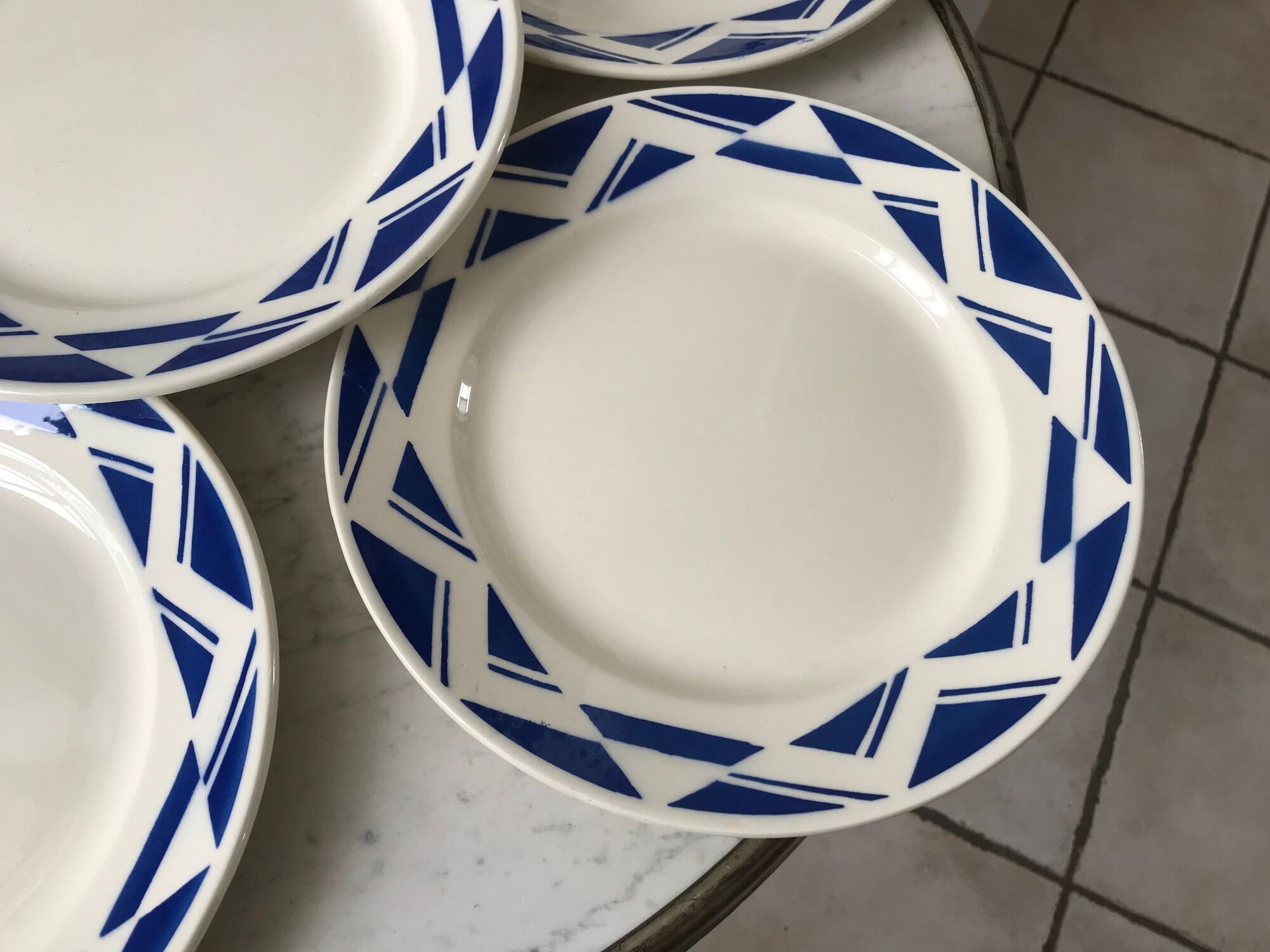 Set of 6 flat plates Badonviller model Courtilles royal blue art deco 30s