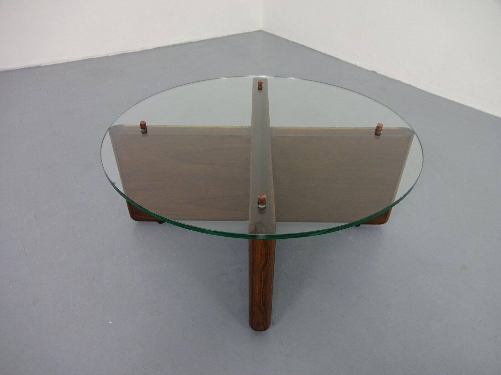 Italian rosewood and glass coffee table, 1960s