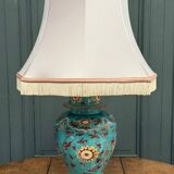 Large Chinese ceramic lamp, 20th century, floral decoration, original lampshade