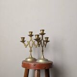 Pair of 3-branch brass candlesticks, Scandinavian country bohemian decoration