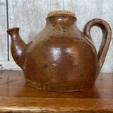 Ancienne théière en grès pyrite marron beige + bouchon liège vintage