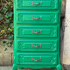 Vintage green oak chest of drawers from the 1960s.
