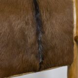 Brutalist style armchair in elm and goatskin, 1970s