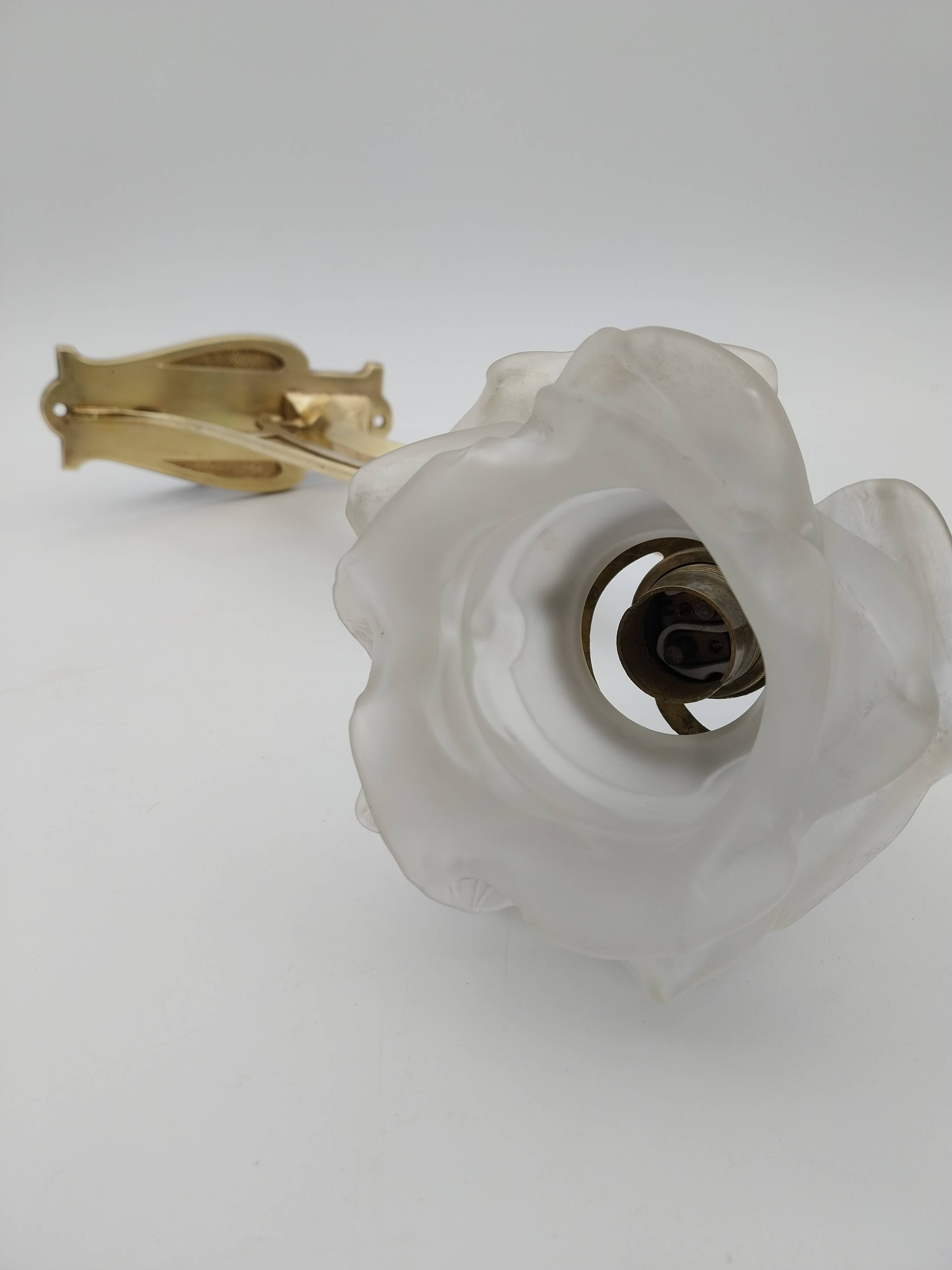 Art Nouveau bronze wall lamp with its rose-shaped glass paste tulip