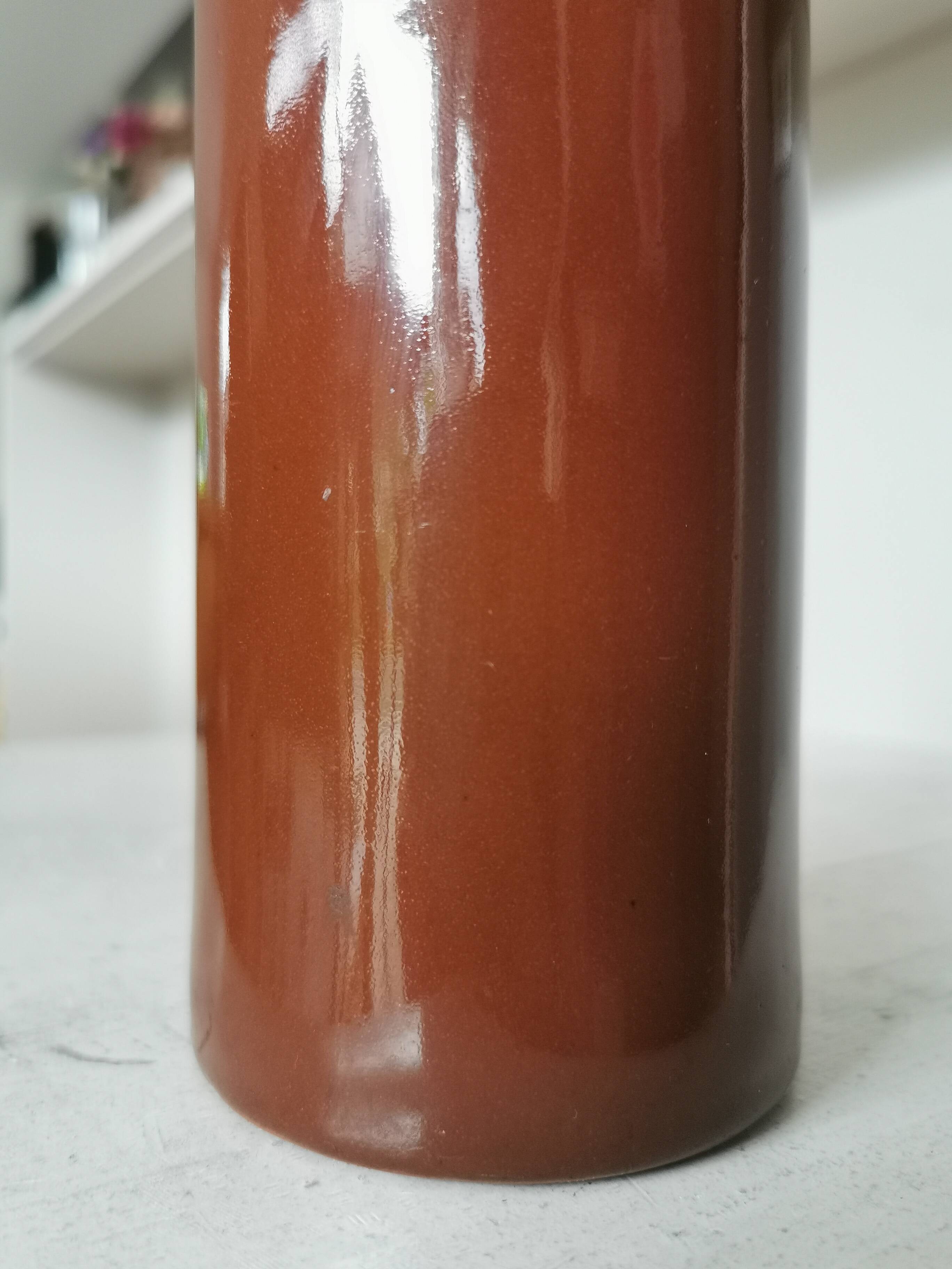 Vintage Brown Glazed Ceramic Vase: Tall Minimalist Bottle Form