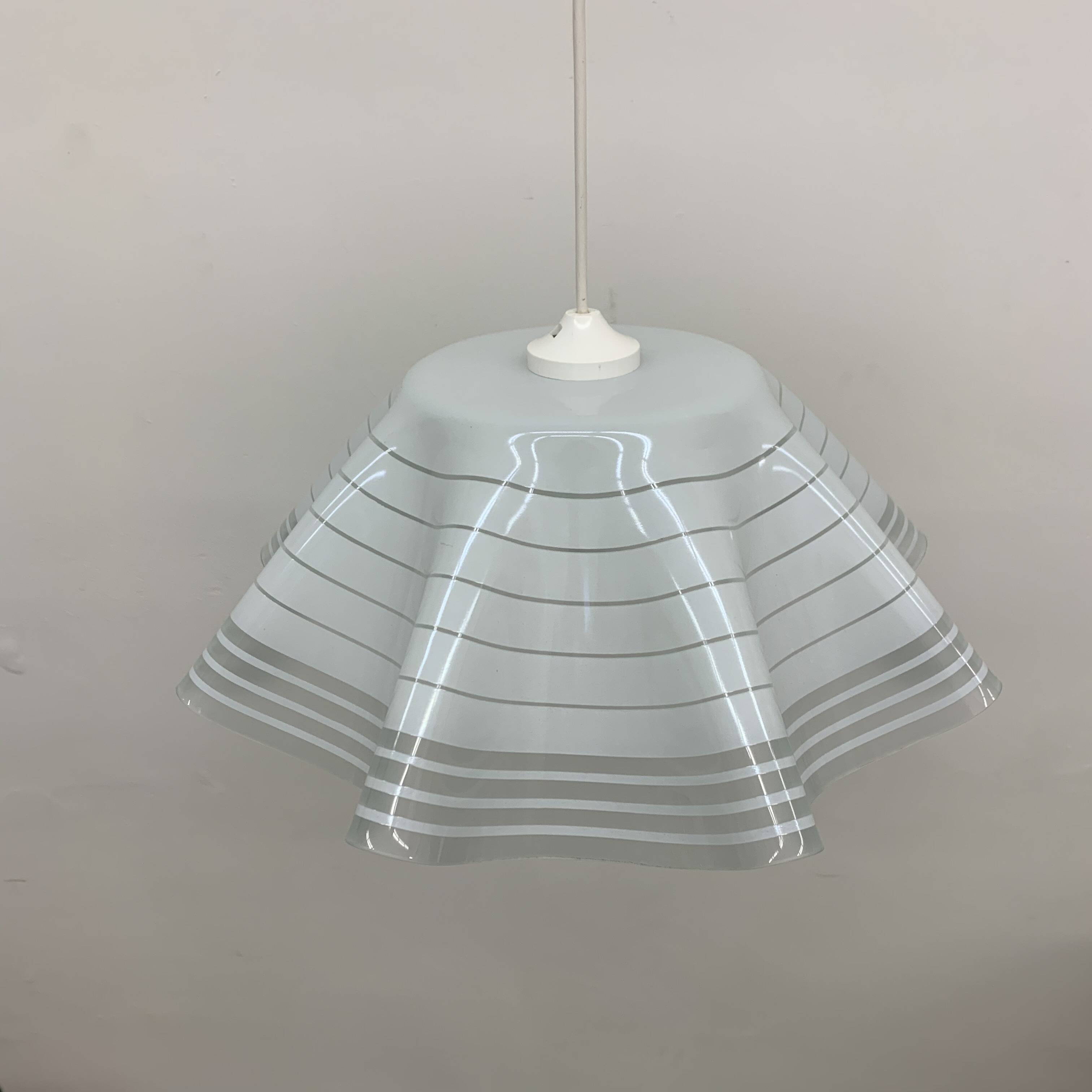 Mid-century minimalist folded glass hanging lamp, 1980’s