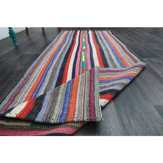 1970s Vintage Turkish Oushak Handmade Wool Cotton Red Runner Rug 95x252