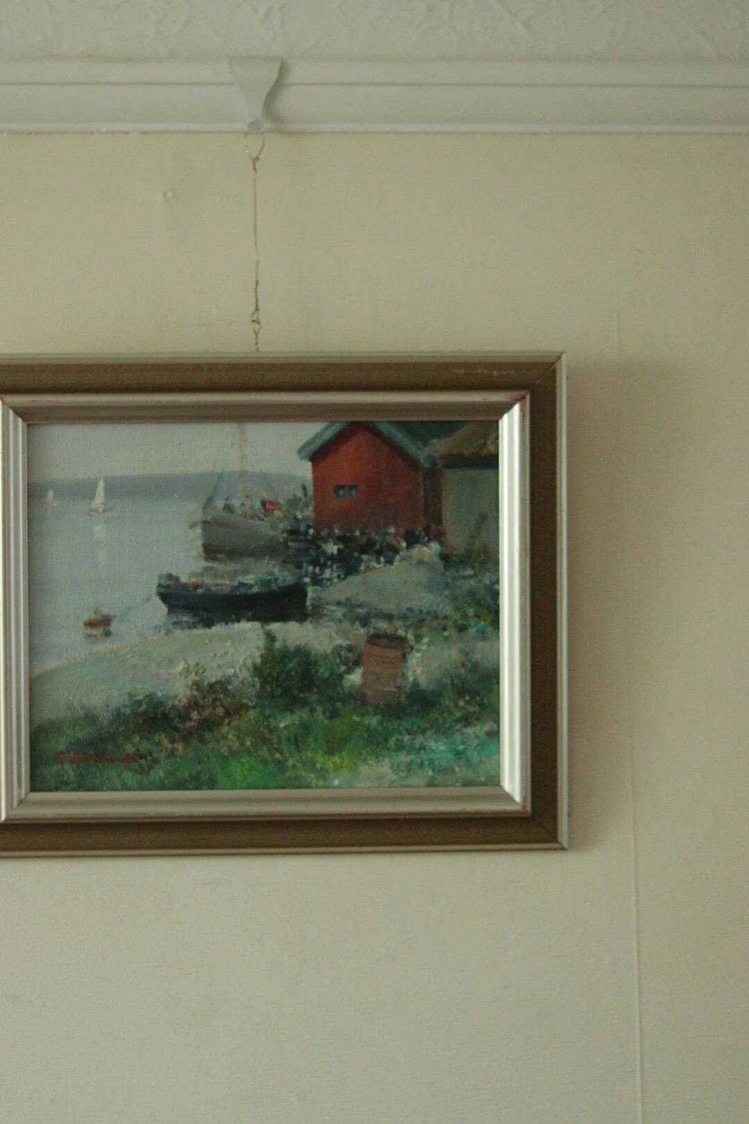 Huile sur toile vintage – « Sjöbodar »