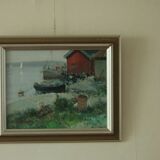 Huile sur toile vintage – « Sjöbodar »