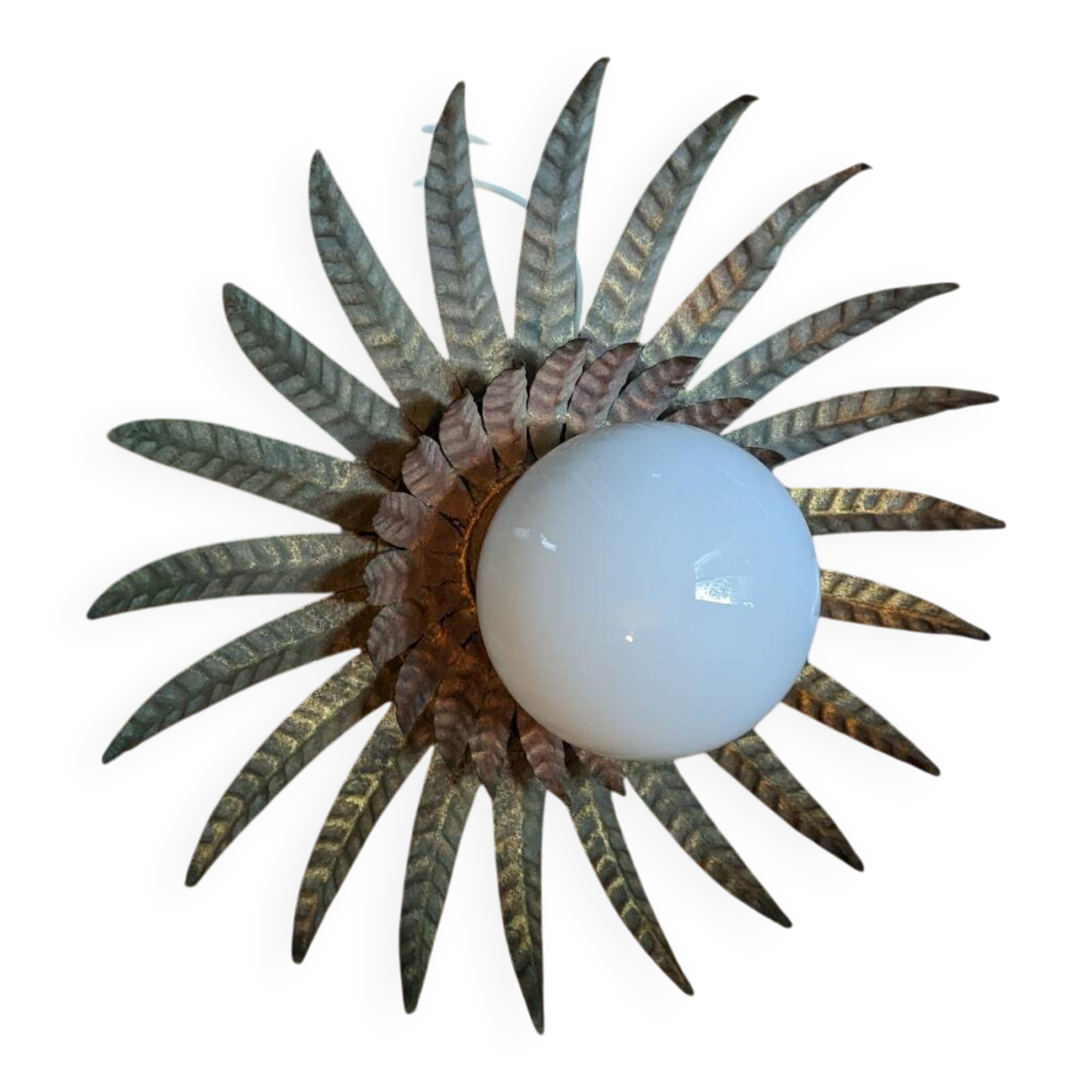 Vintage retro ceiling light, gold metal, sunburst