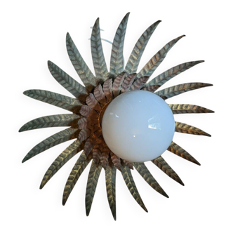 Vintage retro ceiling light, gold metal, sunburst