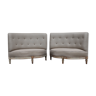 Pair of Napoleon III corner sofas reupholstered in linen