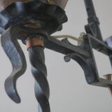 Brutalist wrought iron and copper 2-arm chandelier, 1960s
