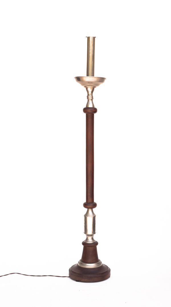 Lampe vintage pied de lampe bois et étain
