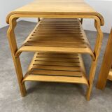 Pair of curved wooden entrance benches 1980