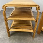 Pair of curved wooden entrance benches 1980