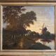 Tableau HST "Paysage animé au crepuscule" XIX° siècle