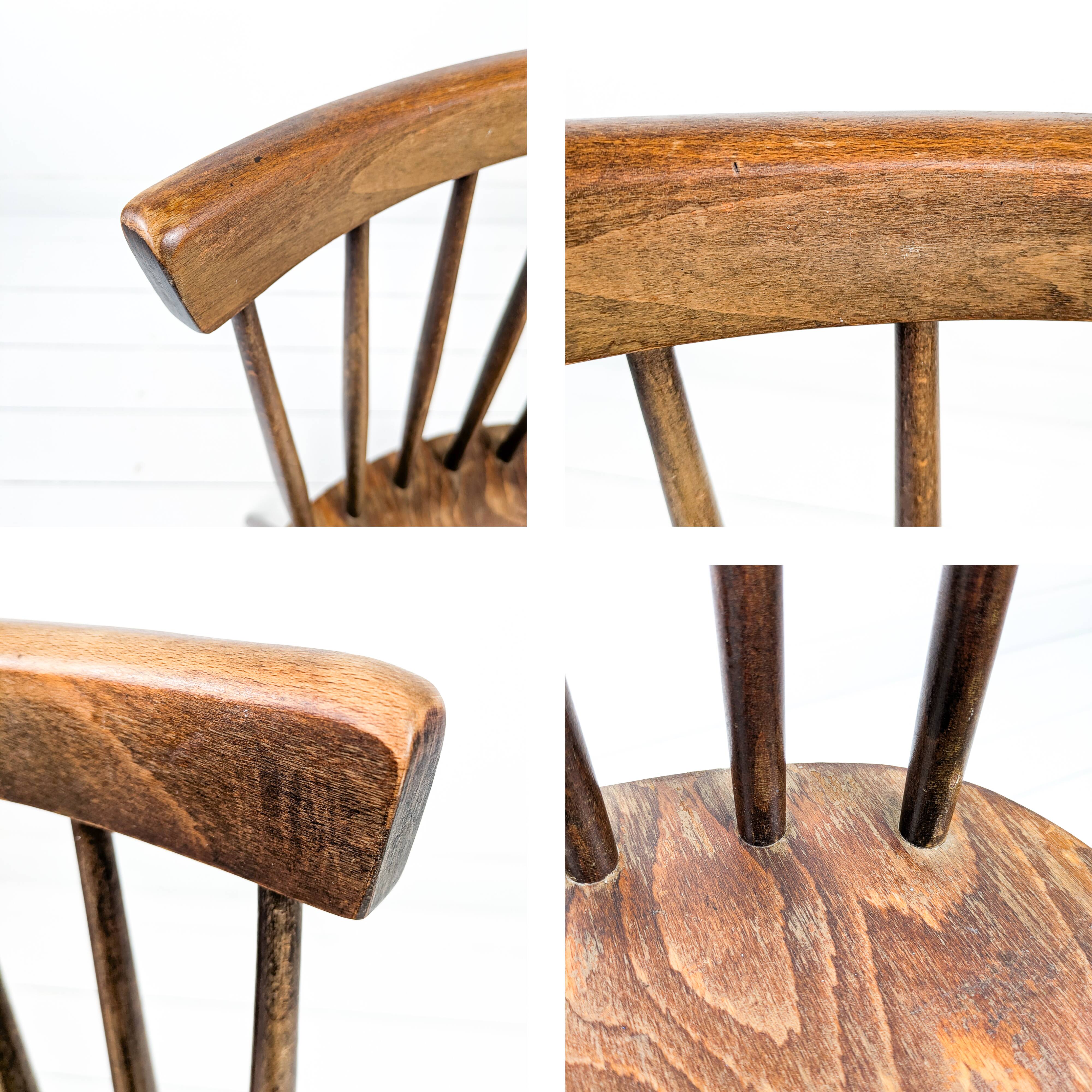 Chaise vintage en bois avec dossier à barreaux, style classique rustique 60