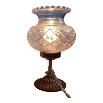 Bronze table lamp and chiseled glass globe, retro chic