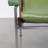 Green cowhide Leather and Wooden Vintage Armchair