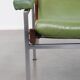 Green cowhide Leather and Wooden Vintage Armchair
