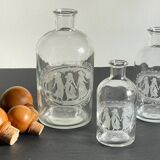 BOTTLES Engraved Glass and VINTAGE Wood
