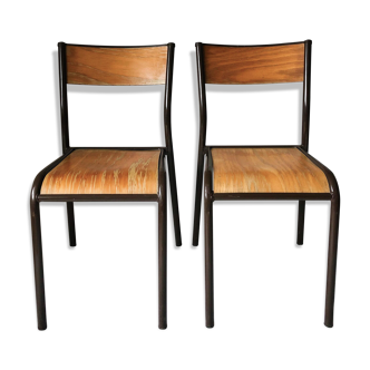 Pair vintage school chairs