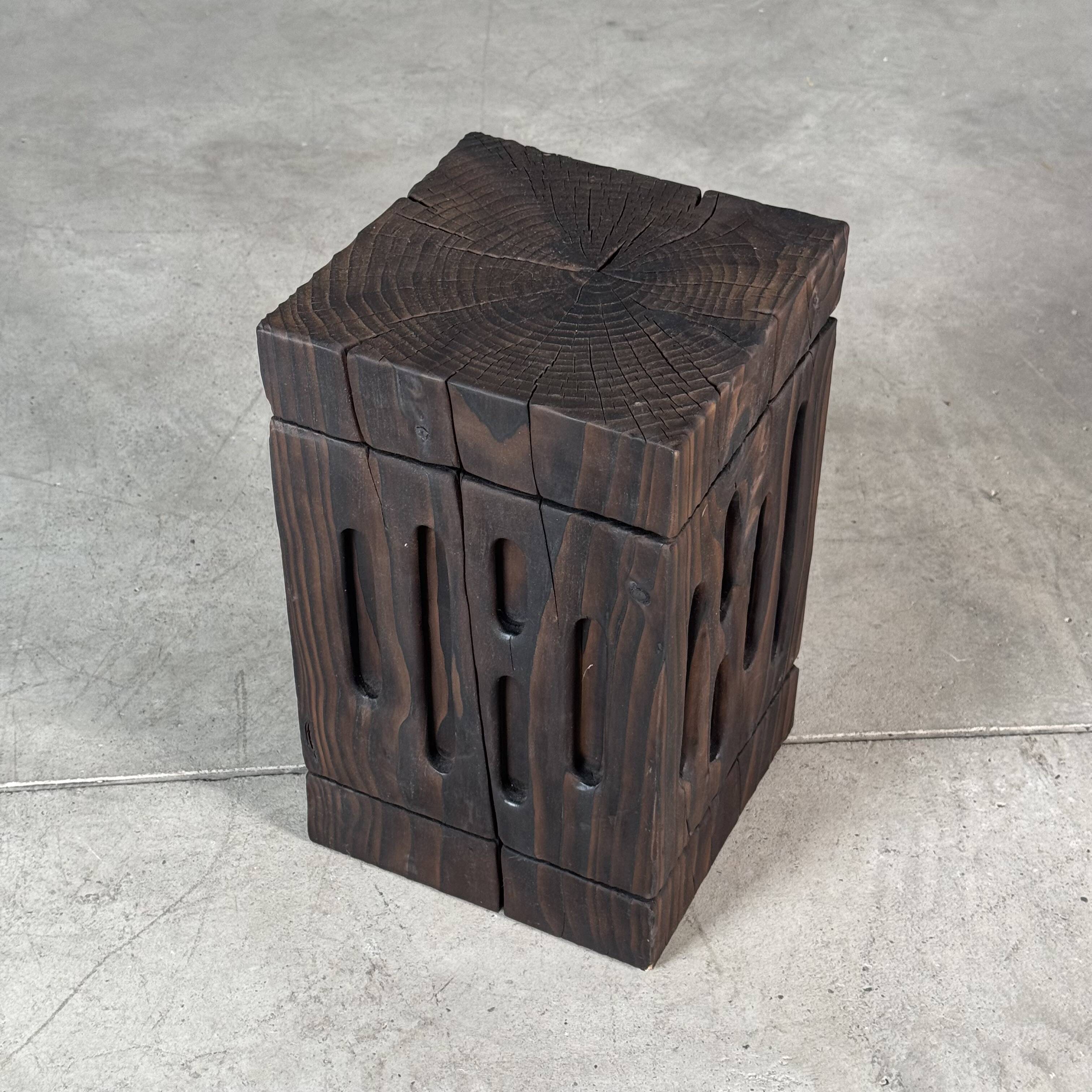 Charred Cedar Side Table or Stool, Contemporary Yakisugi Technique