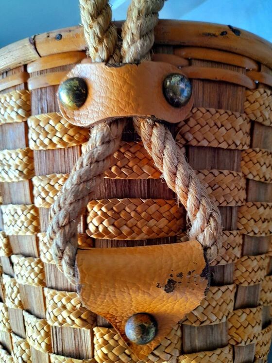 Hanging pot made of rattan and rope 1960