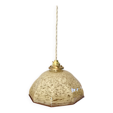 graphic suspension in yellow Clichy glass and burgundy edging 1940s-1950s