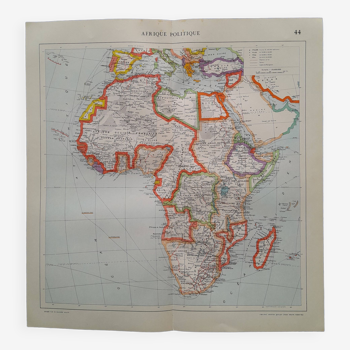 Carte géographique issue Atlas Quillet  année  1925 : carte Afrique Politique