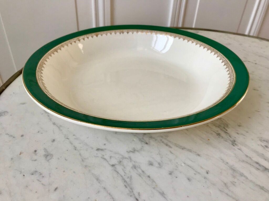 hollow dish Digoin Sarreguemines model "Martine" green and golden 50s