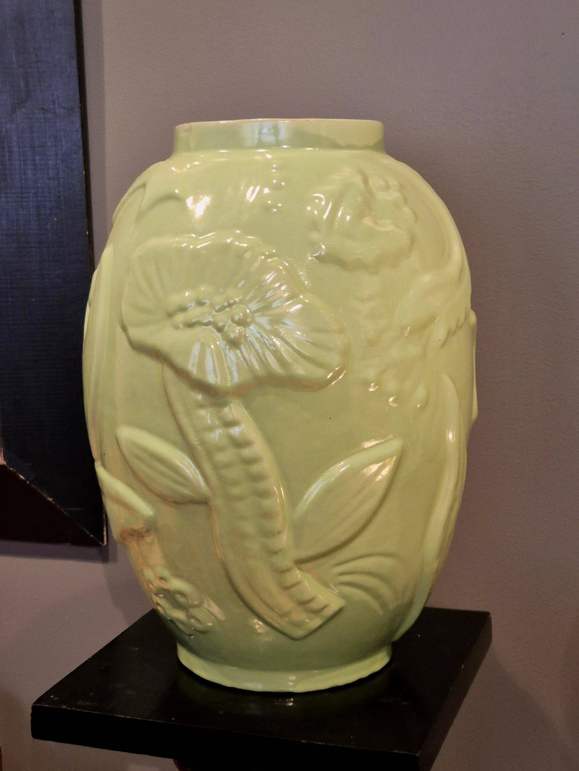 Large vase in celadon/green glazed earthenware, modern Swedish.