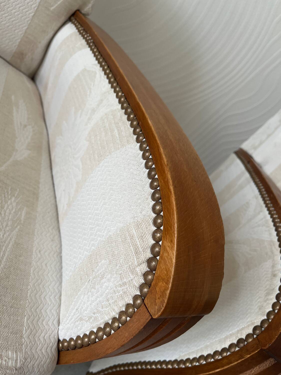 Pair of art deco armchairs in wood and floral fabric