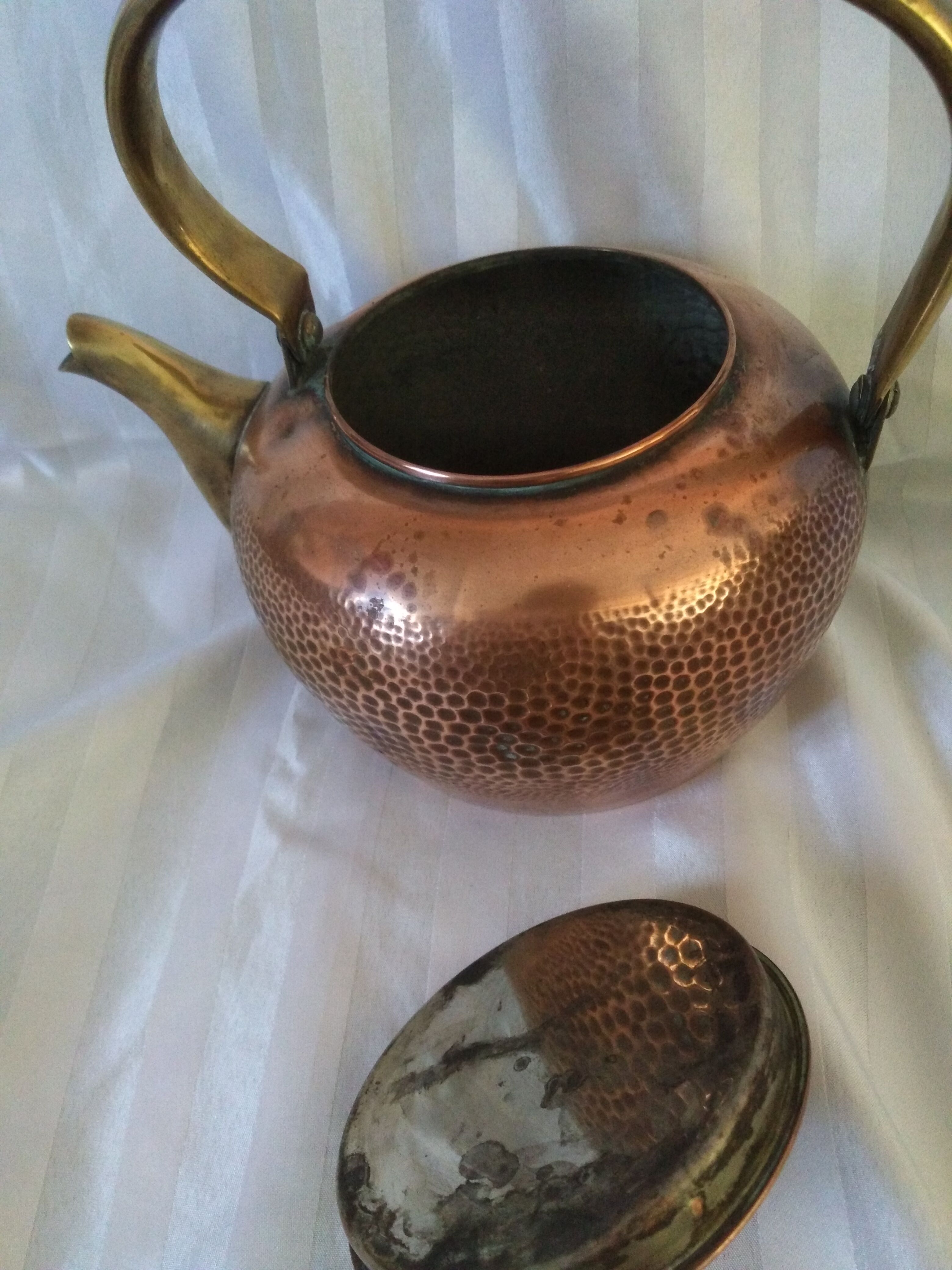 Old kettle red copper and brass