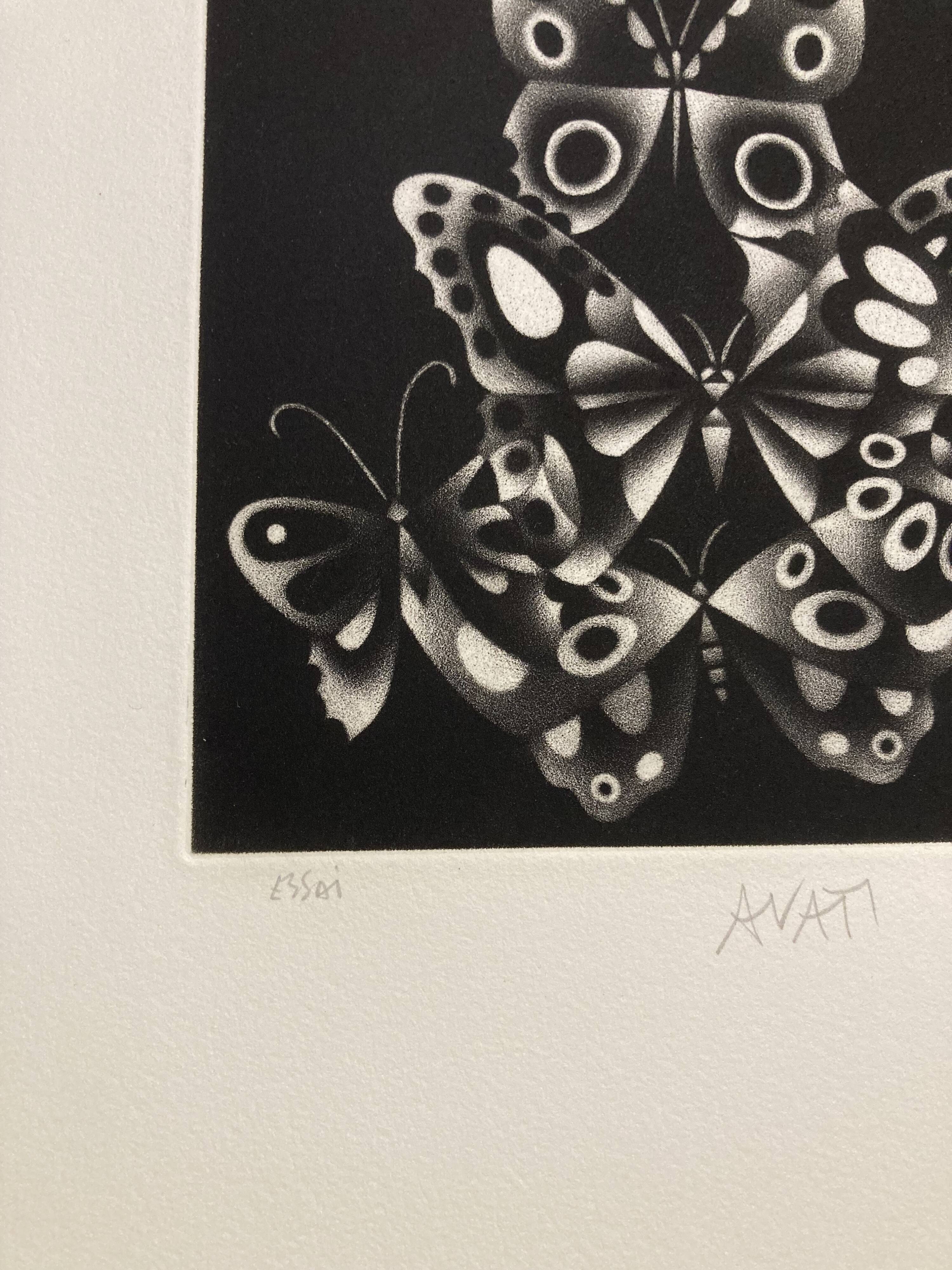 Mario avati (1921-2009), butterflies, black manner, 1970