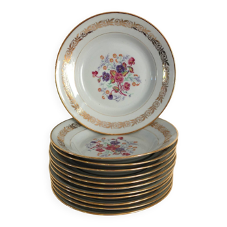12 vintage PFC Vierzon porcelain soup plates