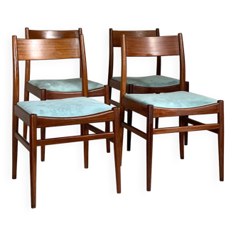 Chaises vintage scandinave velours bleu restaurées - lot de 4