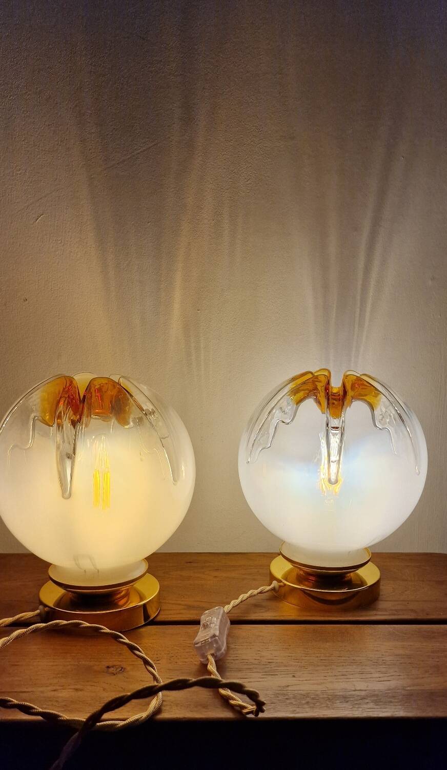 Mazzega globe lamp duo from Murano