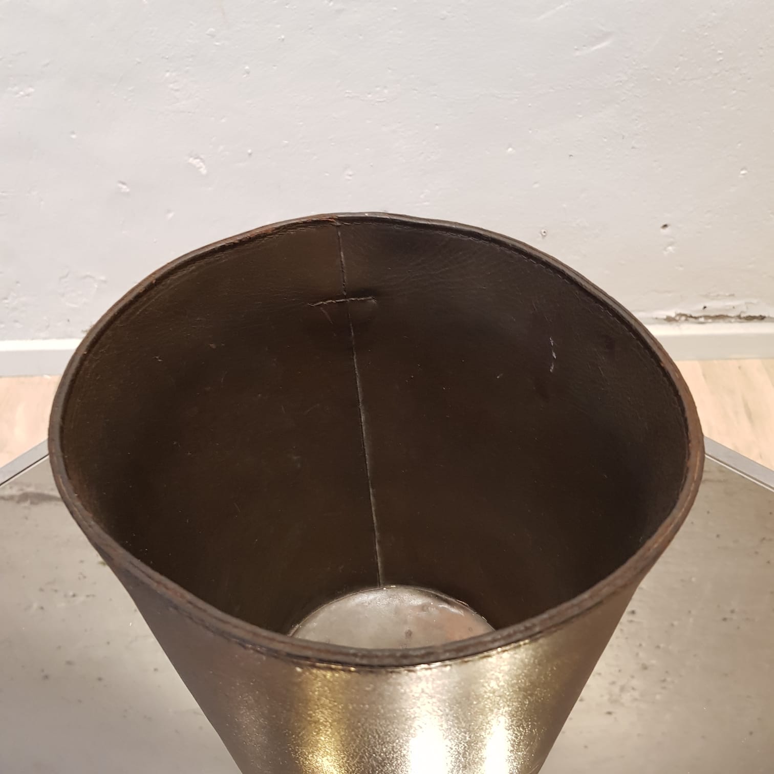 Leather basket by Carl Aubock, 1950s Werkstätte Carl Auböck