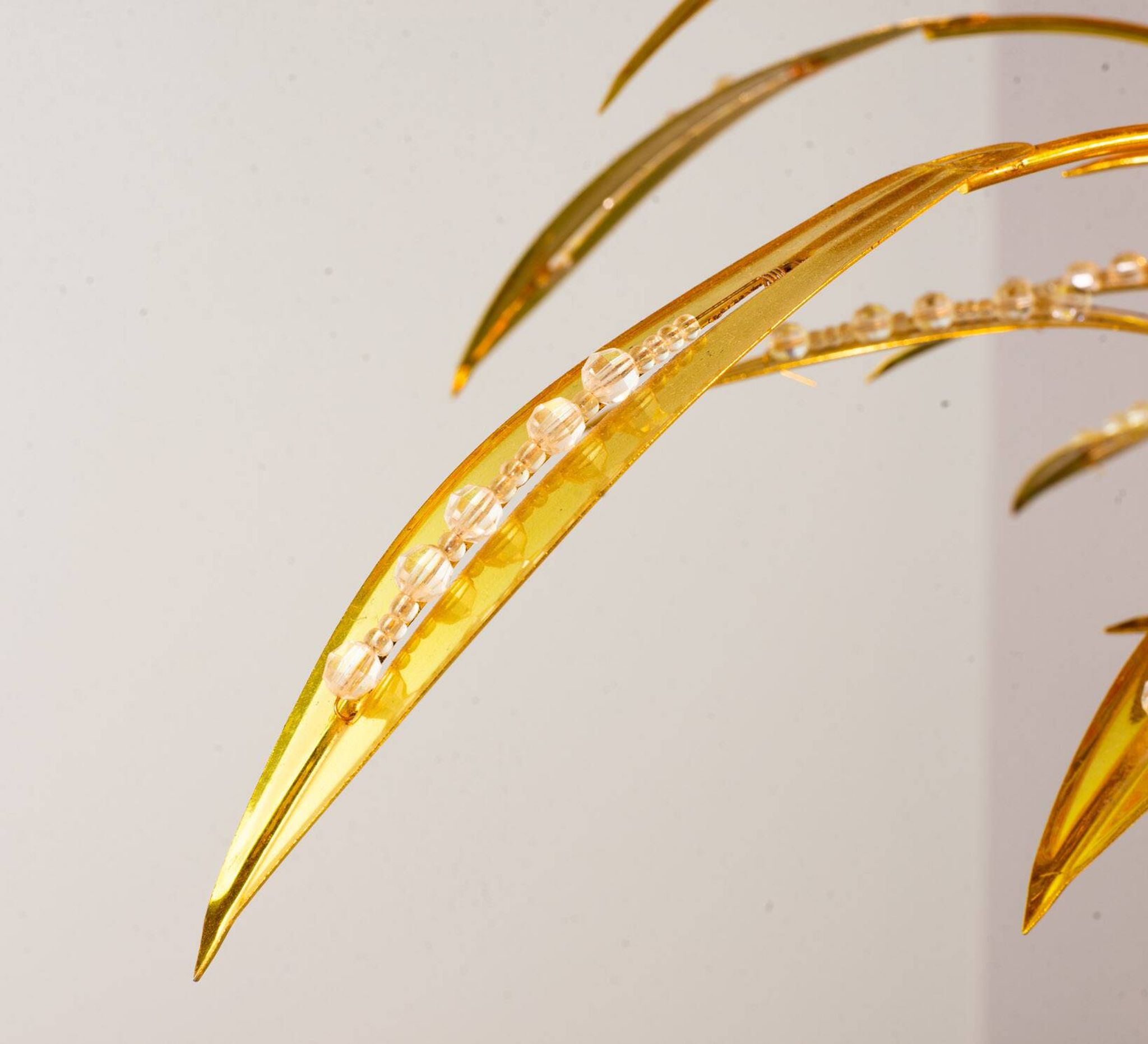 Exquisite Italian Golden Palm Tree Floor Lamp with 3 Sparkling Branches 70s