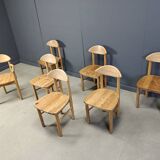 Vintage pine wood dining chairs - 1980s - set of 7